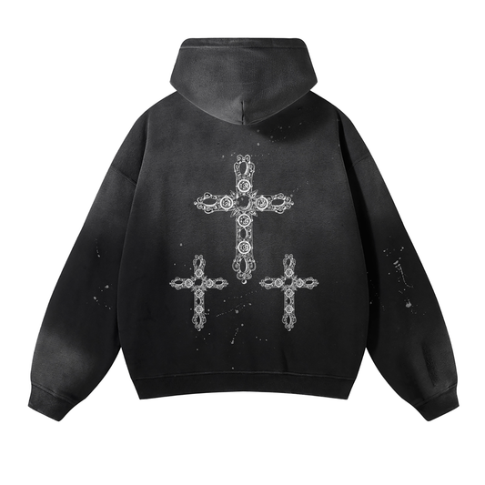 Cross Vintage Wash Frayed Fleece Hoodie