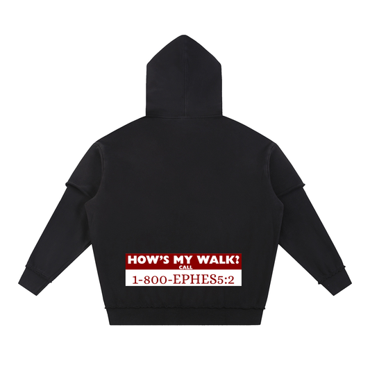 Snow Washed Raw Edge Double Layered Hoodie