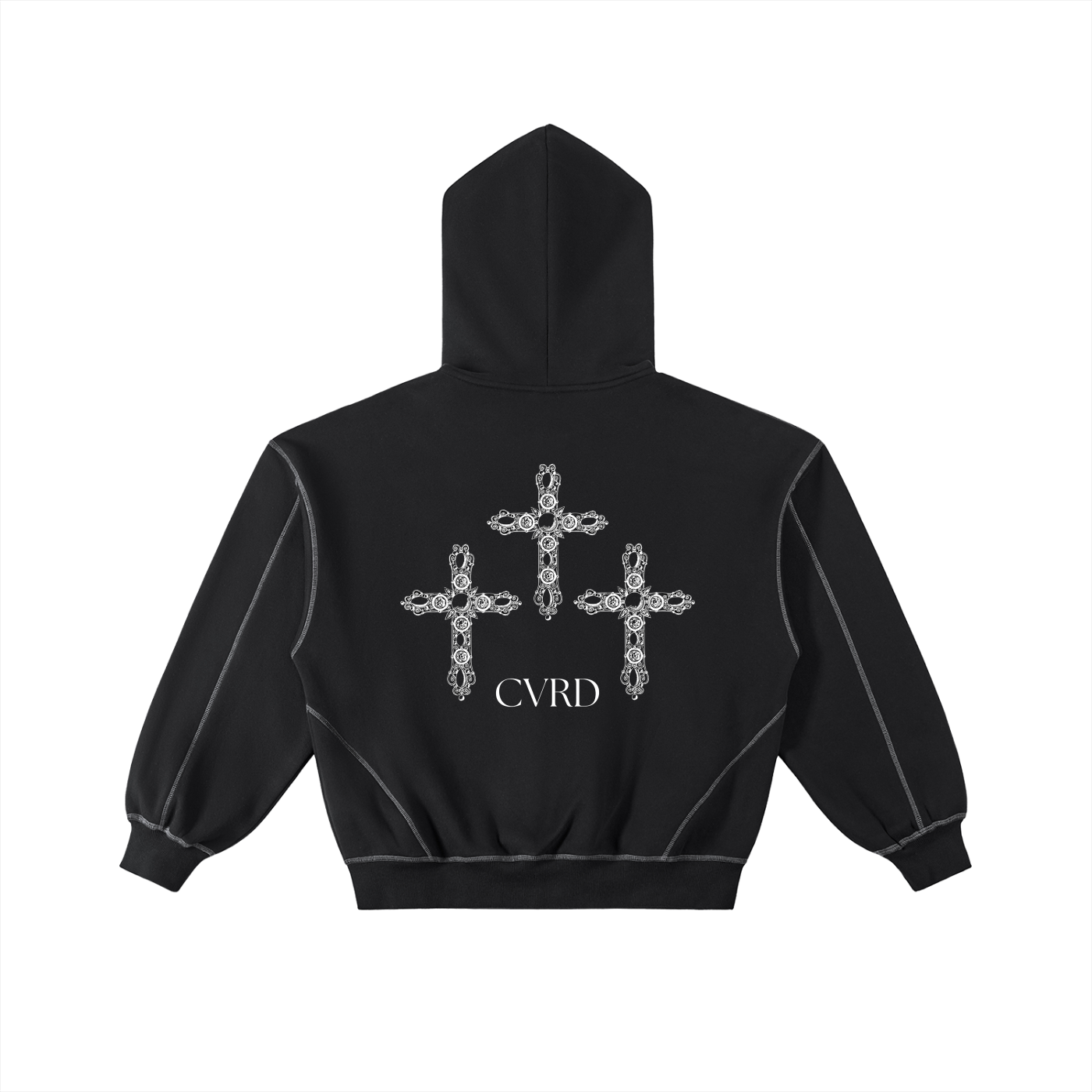 Contrast-Stitched Boxy Fleece Zip Hoodie